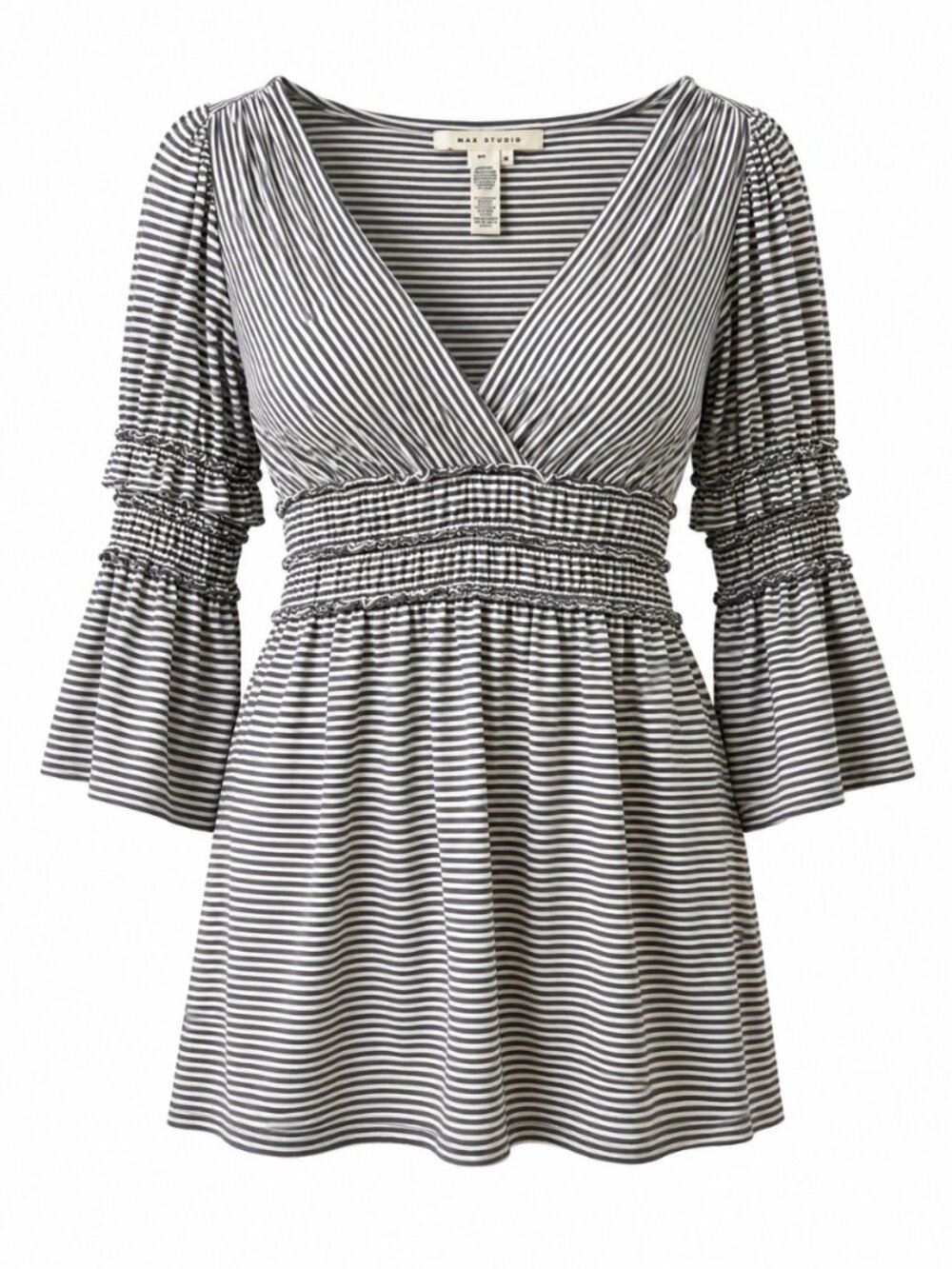 🦋 2/30 Max Studio Striped V-Neck Empire Waist Dress Size M